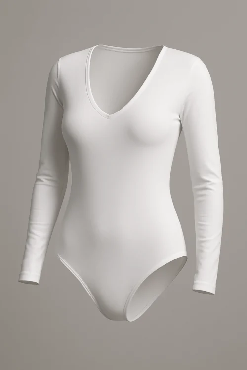 Body décolleté manches longues en microfibre Made in Italy