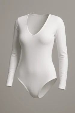 Body décolleté manches longues en microfibre Made in Italy