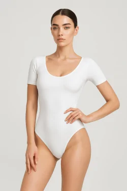 Body Donna Elasticizzato con Scollo Décolleté Manica Corta