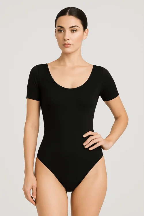 Body Donna Elasticizzato con Scollo Décolleté Manica Corta