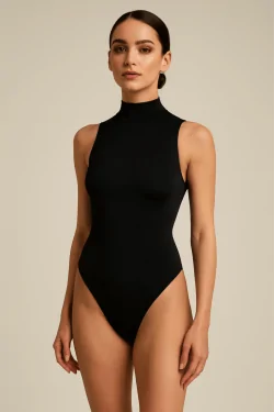 Made in Italy sleeveless turtleneck microfibre bodysuit