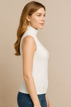 MICROFIBER - Women's Stretch Sleeveless Turtleneck Tank Top - Made in Italy