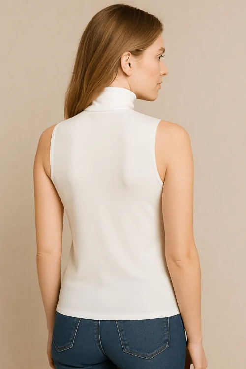 MICROFIBRA - Camiseta de tirantes elástica sin mangas con cuello alto para mujer - Fabricada en Italia