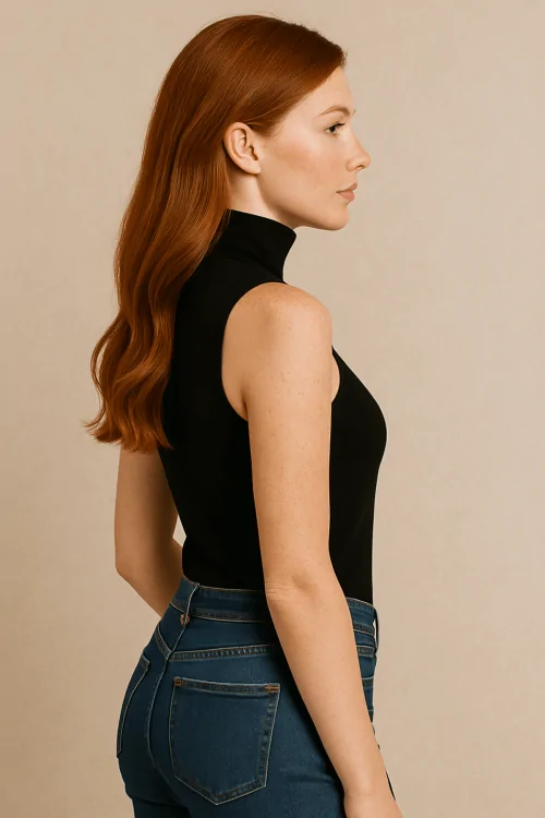 MICROFIBRE - Débardeur col roulé extensible sans manches pour femme - Fabriqué en Italie