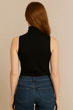 MICROFIBER - Women's Stretch Sleeveless Turtleneck Tank Top - Made in Italy