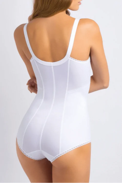 Body classico modellante con coppe cotone e ricamo tono su tono