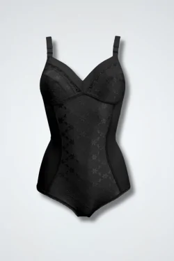 Body classico modellante con coppe cotone e ricamo tono su tono