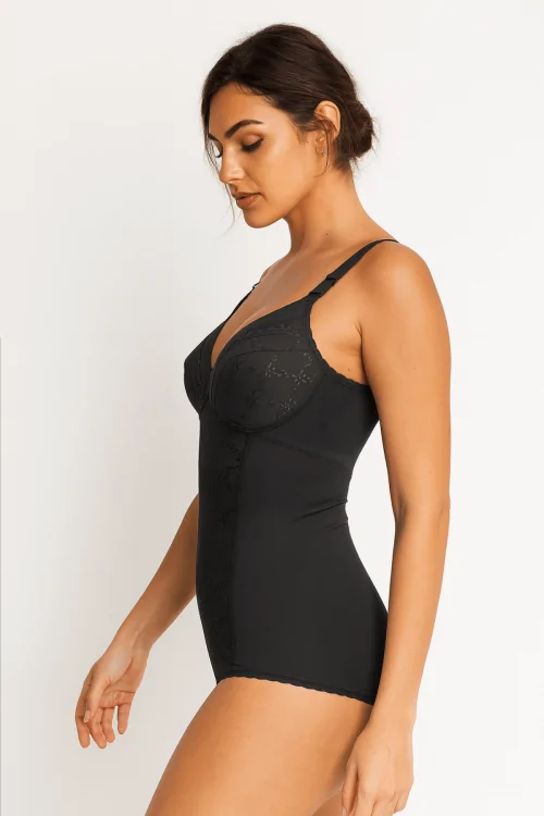 Klassischer Shapewear-Body – Baumwoll-Cups und elegante Stickerei