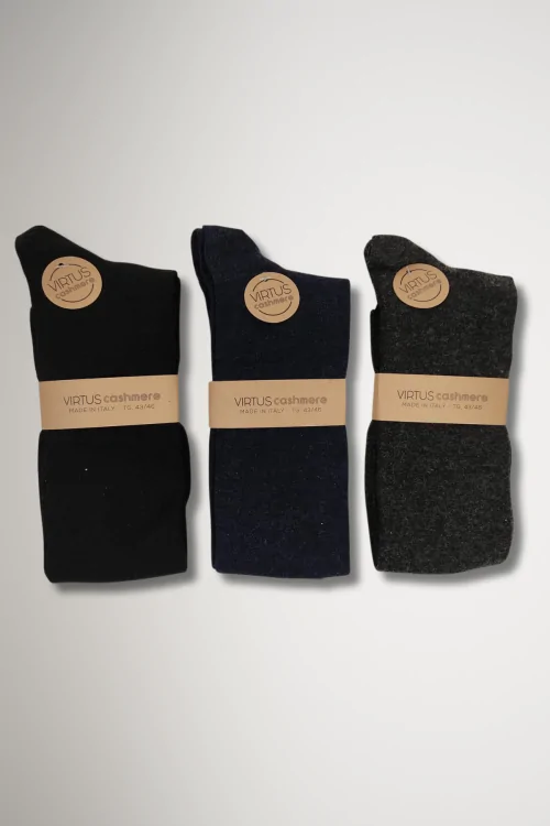 CASHMERE E VISCOSA - Calze Lunghe Uomo Rinforzate – Morbidezza e Comfort – (3 paia)