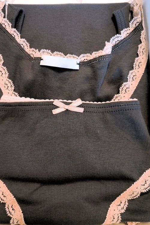 Damen-Baumwollset – Spitzen-Camisole und Slip