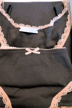 Ensemble en coton pour femme – Débardeur en dentelle et culotte