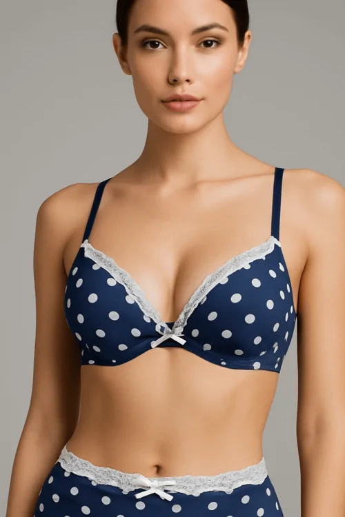 Damen-Push-up-BH und -Slip-Set – Spitze und Punkte
