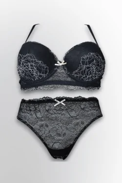 Conjunto de encaje de pana para mujer – Sujetador balconette y braguita