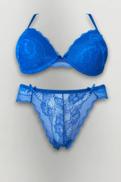 Conjunto de sujetador push-up y braguita de encaje floral para mujer