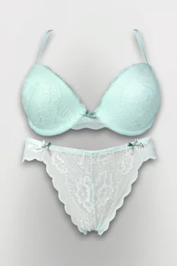 Conjunto de sujetador push-up y braguita de encaje floral para mujer