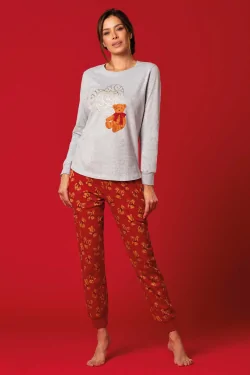 Warm women's pajamas with teddy bear – brushed cotton