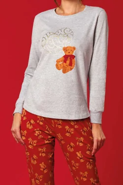 Warm women's pajamas with teddy bear – brushed cotton