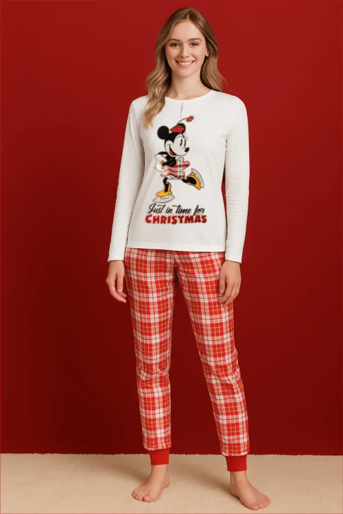 Pijama navideño cálido de Minnie Mouse para mujer de Disney, en algodón.