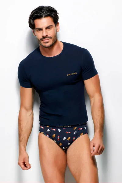 Conjunto de ropa interior navideña azul para hombre: cómodo y listo para regalar.