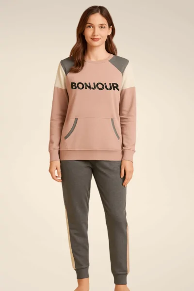 Pyjama chaud en coton pour femme – confort avec poignets