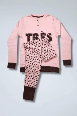 Pyjama chaud en coton pour femme – rose ou gris avec poignets
