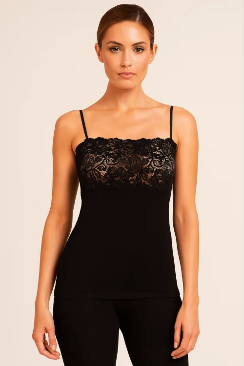 Canottiera Donna Spallina Sottile con Pizzo – Fibra Naturale Made in Italy