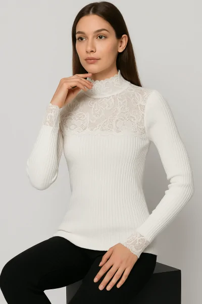 Maglia sottogiacca calda con pizzo – Elegante, non stringe
