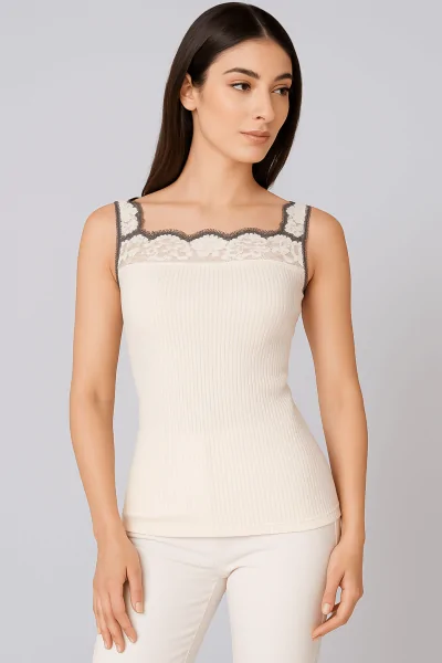 Merino Wool Camisole with Lace – Warm, Fitted, and Invisible