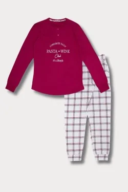 Pijama de algodón cálido para mujer con pantalón de cuadros