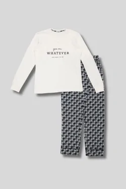 Damen-Baumwollpyjama mit geometrischem Druck und Muster