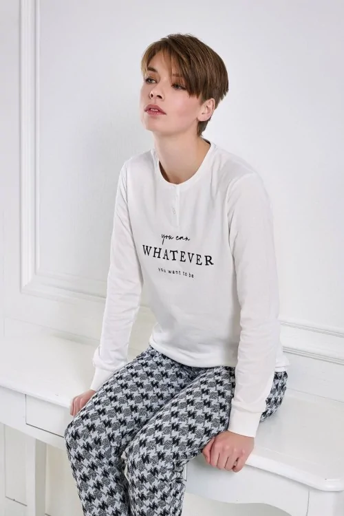 Damen-Baumwollpyjama mit geometrischem Druck und Muster