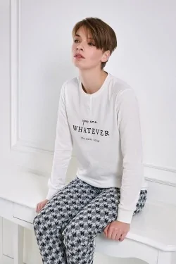 Damen-Baumwollpyjama mit geometrischem Druck und Muster