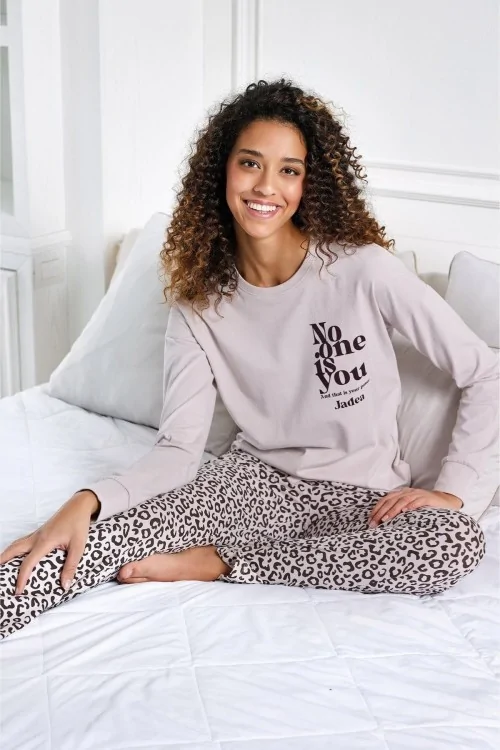 Damen-Baumwollpyjama mit Muster und gepunkteter Hose
