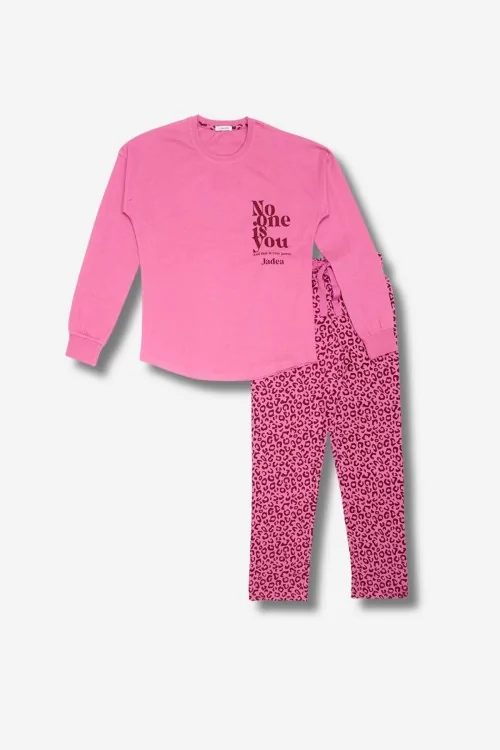 Pijama de algodón para mujer con estampado y pantalón de lunares