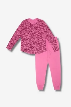 Damen-Baumwollpyjama mit gepunktetem Muster und einfarbiger Hose