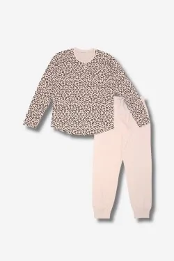 Pigiama donna cotone stampa maculata e pantalone tinta unita