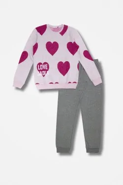 Warm women's pajamas with heart print and soft trousers