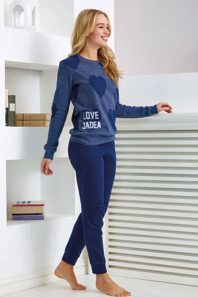 Pyjama chaud pour femme avec imprimé cœur et pantalon doux
