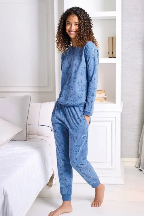 Pyjama chaud pour femme avec imprimé et poignets – LadyC