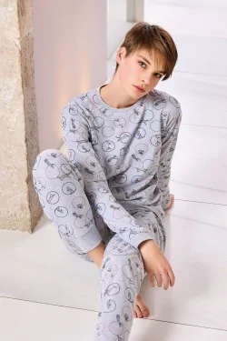 Pigiama donna caldo con stampa e fondo polsino – LadyC
