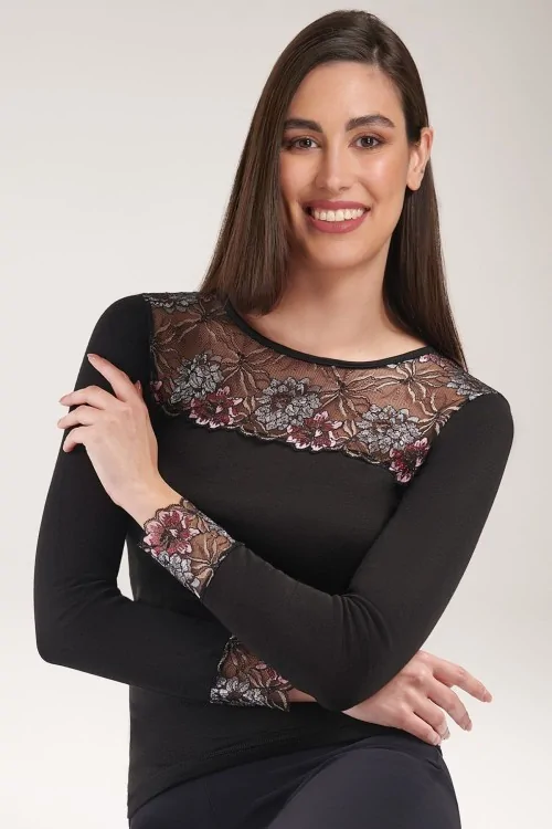 Chaqueta interior de lana cálida y cómoda con encaje floral.