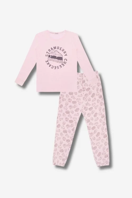 Pigiama lungo donna in cotone con stampa e pantalone fantasia