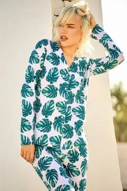 Pijama de algodón sin apretar con estampado de hojas