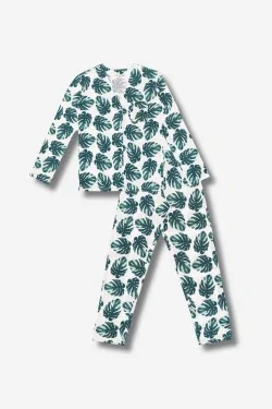 Pijama de algodón sin apretar con estampado de hojas