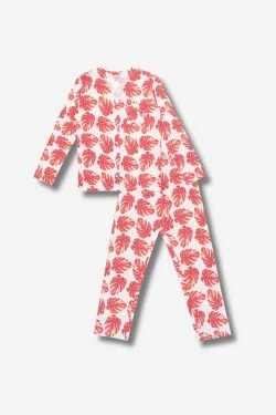 Pyjama en coton pour femme à imprimé feuilles, confortable et ample.