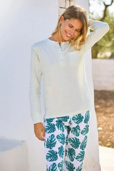 Pigiama donna cotone con pantalone fantasia