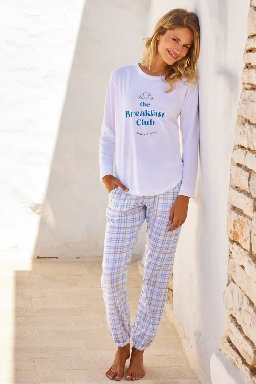 Pigiama cotone donna comodo con pantaloni scozzesi