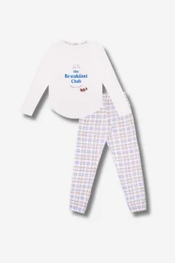 Pijama cómodo de algodón para mujer con pantalón a cuadros.