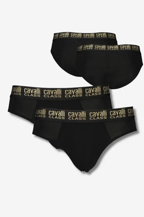 Cavalli Class Men's Breathable Black Stretch Cotton Briefs