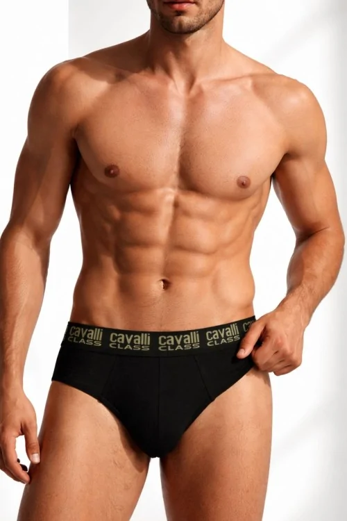 Cavalli Class Herren-Slips aus atmungsaktiver, schwarzer Stretch-Baumwolle